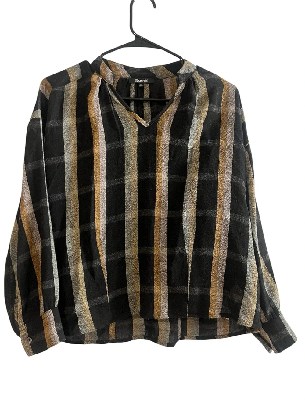Madewell Black Striped Top with Metallic Gold & Gray Threads - Size XS